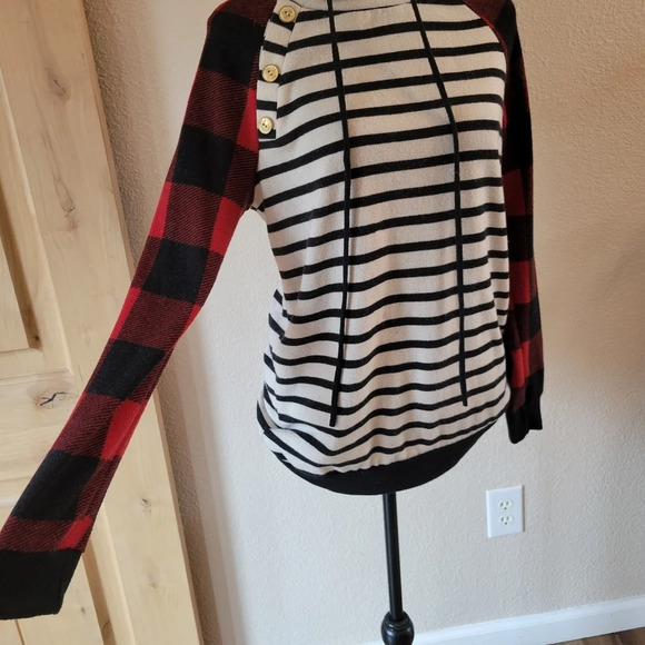 WHITE BIRCH Double Hood Stripe Plaid Hoodie Sweater SIZE Small - Picture 4 of 9